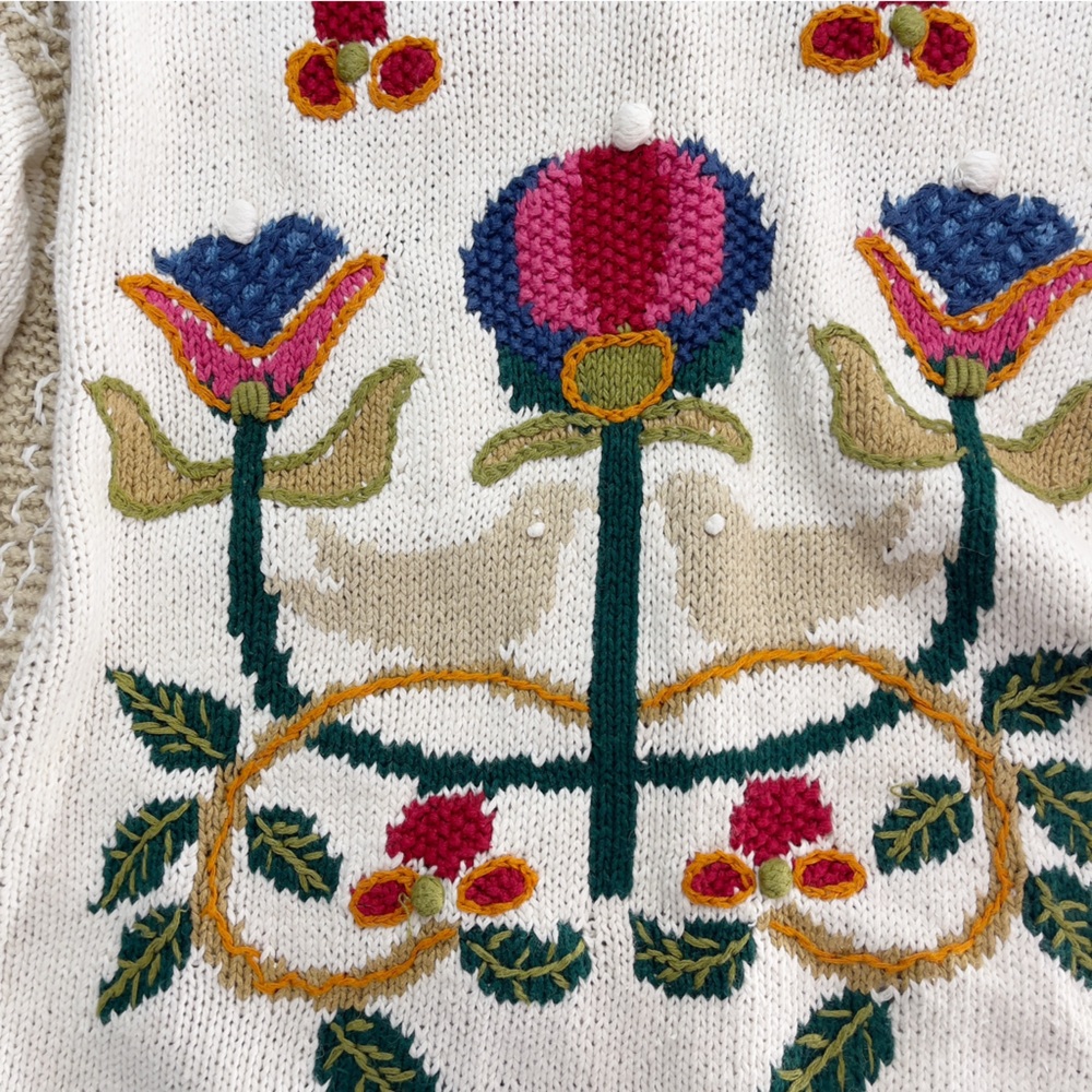 VENEZIA hand knit floral bird cardigan sweater vintage 14 16 - Picture 11 of 11
